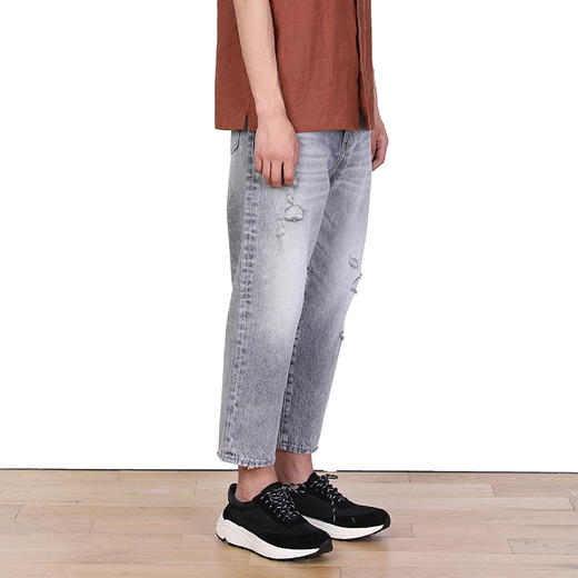 NINEWAY 013N43 夏季新款九分个性破洞宽松直筒牛仔裤男灰色 商品图1