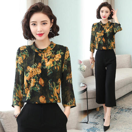 AHM-lymy606新款时尚气质印花雪纺衫 商品图0