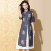 AYK-QF-191223印花拼接时尚中袖旗袍立领排扣A字连衣裙 商品缩略图1