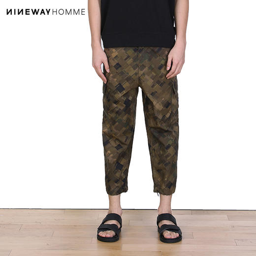 NINEWAY 013U42 新款全棉迷彩绿格纹多袋休闲工装裤 商品图0