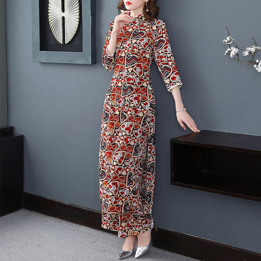 RFG-9606D新款名媛气质旗袍上衣阔腿裤洋气时髦时尚两件套 商品图2
