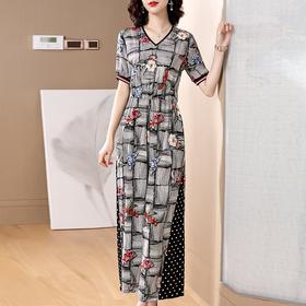 SP-C302114欧美时尚短袖气质印花直筒显瘦连体裤