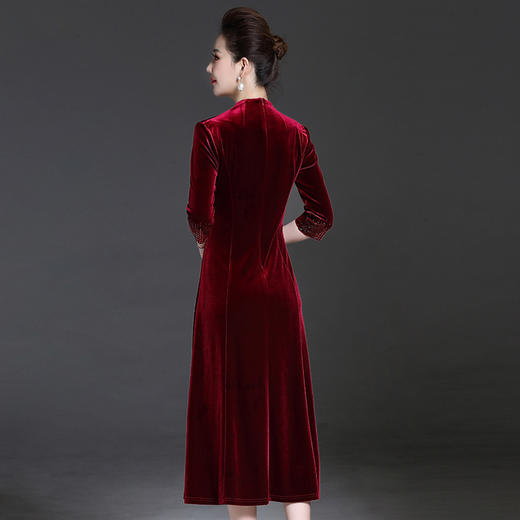 YZL-213新款金丝绒贵妇装旗袍连衣裙 商品图2