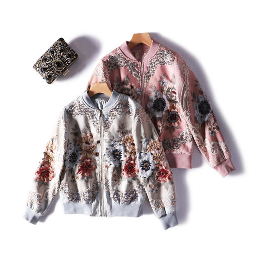 MD-Q2783珍藏级法式复古宫廷提花华丽棒球服重工钉珠夹克外套 商品图0