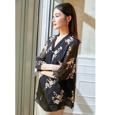 XN 089 真丝中袖衬衫女宽松夏装小衫洋气女装桑蚕丝 商品图1