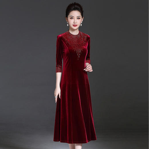 YZL-213新款金丝绒贵妇装旗袍连衣裙 商品图0