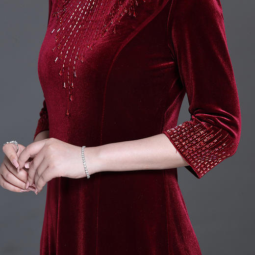 YZL-213新款金丝绒贵妇装旗袍连衣裙 商品图4