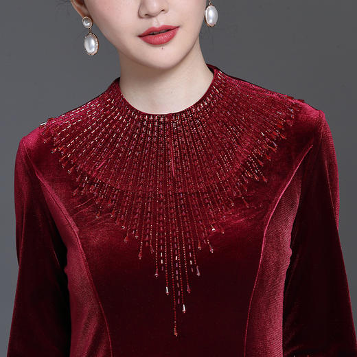 YZL-213新款金丝绒贵妇装旗袍连衣裙 商品图3