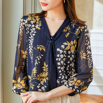 XN 089 真丝中袖衬衫女宽松夏装小衫洋气女装桑蚕丝 商品图0