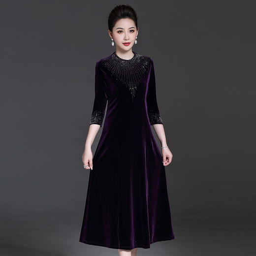 YZL-213新款金丝绒贵妇装旗袍连衣裙 商品图1