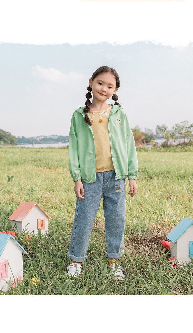茵曼童装女童外套休闲2020春季新款中大儿童开衫上衣连帽女孩衣服