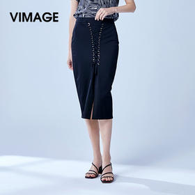 VIMAGE纬漫纪专柜春秋女装欧洲站绑带装饰百搭半裙中裙V606228