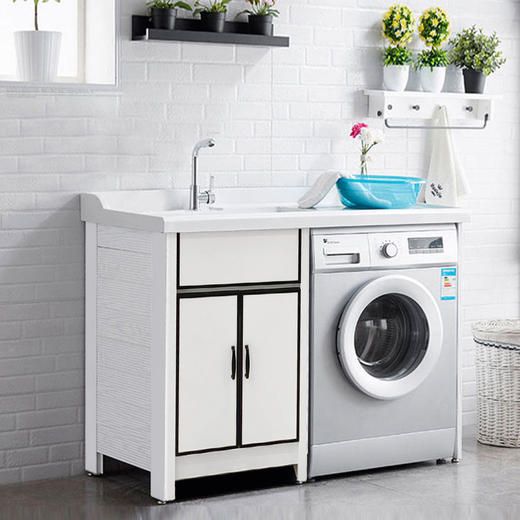 洗衣柜 圆角包边白 1.2米-1.3米-1.4米-1.5米左盆 加厚铝 商品图0