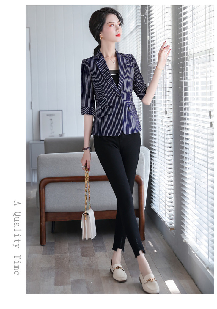 xzyls858条纹小西装大码外套七分袖