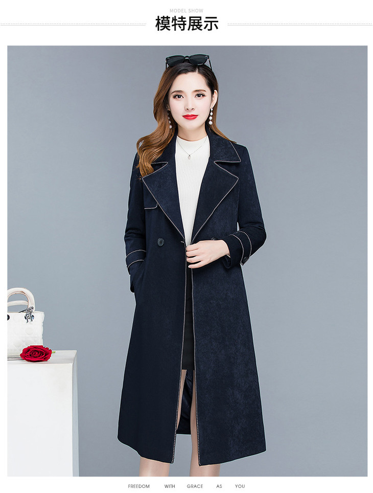 ywe 962气质收腰风衣外套中长款单排风衣大码