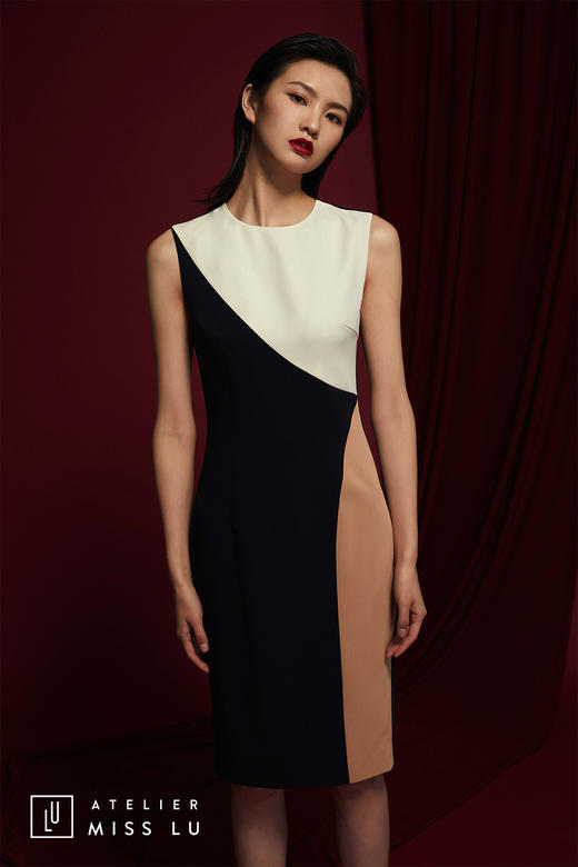 AtelierMissLu /Ines-三色拼接优雅修身连衣裙 商品图4