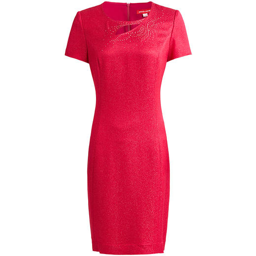 皮尔卡丹女夏季新款玫红色短袖圆领连衣裙通勤中裙W92DS05D0
 商品图4