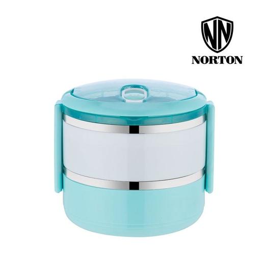【会员价：68元】广电优选  诺顿NORTON 格兰德二层饭盒304家用学生保温饭盒儿童餐具双层圆形餐盒便当盒不锈钢饭桶手提防漏 天蓝色 1400ml（5GGLD1400） 商品图1
