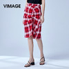 VIMAGE纬漫纪品牌女装春季时尚格子高腰百搭半身裙中裙V1106703 商品缩略图0