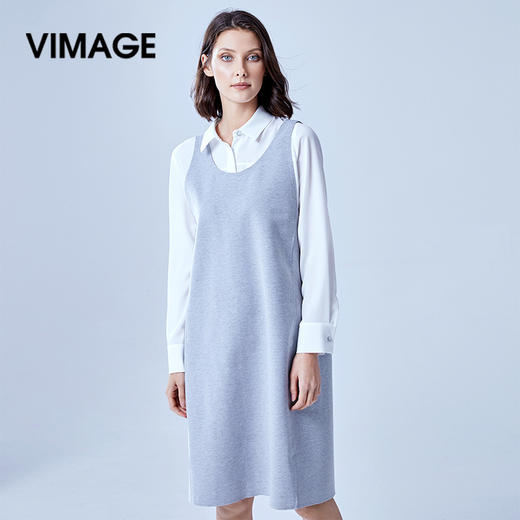 VIMAGE纬漫纪夏季中长款无袖背心吊带连衣裙修身女装中裙V907511 商品图0