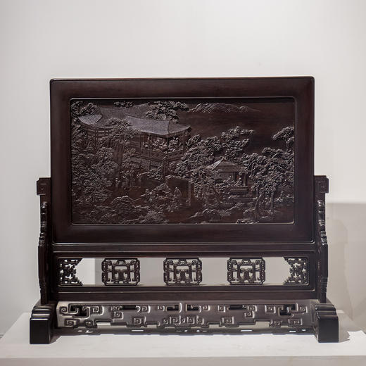 紫檀高浮雕山水人物故事座屏 商品图0