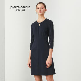 皮尔卡丹女装春季新款蓝色时尚圆领连衣裙知性女裙P01DL24N0
