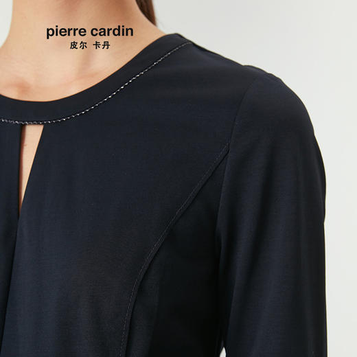 皮尔卡丹女装春季新款蓝色时尚圆领连衣裙知性女裙P01DL24N0
 商品图3