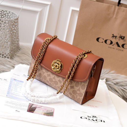 秋冬特价💰600 Coach蔻驰专柜新款 茶玫瑰旋锁PARKER链条包30585 商品图2