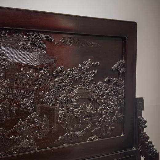 紫檀高浮雕山水人物故事座屏 商品图4