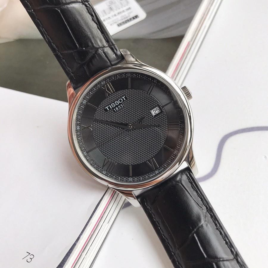 天梭t063俊雅系列男士皮带石英手表