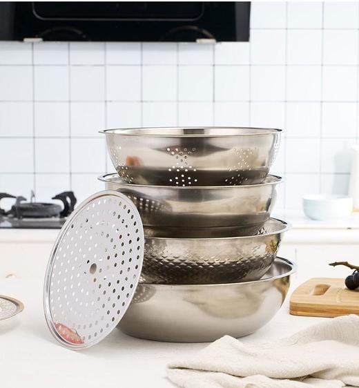 【会员价：119元】广电优选  诺顿NORTON 厨宝全能套装B5GCB005B家用汤盆沙拉碗不锈钢套装5件套洗米筛洗菜盆打蛋和面盆漏盆 24-24-26-28 商品图1