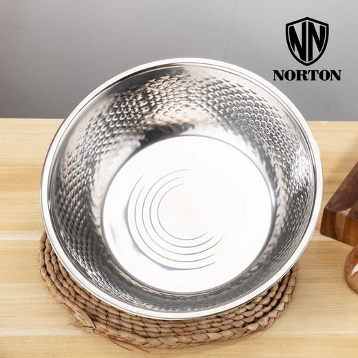 【会员价：78元】广电优选  诺顿NORTON 厨宝全能套装A家用多功能米筛三件套洗米筛洗菜盆和面打蛋盆水果篮不锈钢加厚汤盆易清洗 24-26-28cm（5GCB003A ） 商品图2
