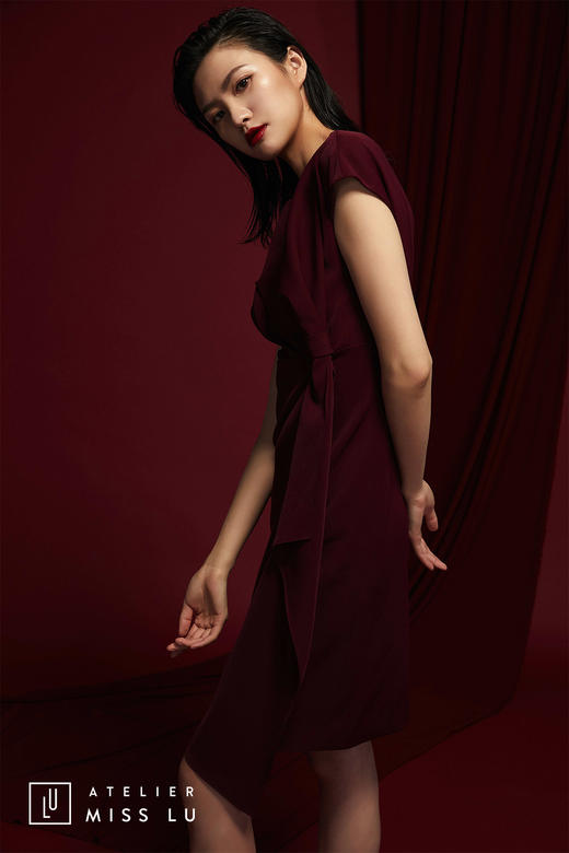 AtelierMissLu /Rocia-玫紫立裁一字领连衣裙 商品图5