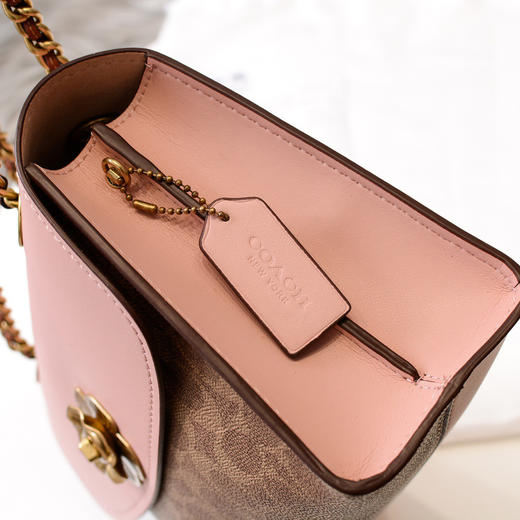 秋冬特价600coach蔻驰专柜新款茶玫瑰旋锁parker链条包30585