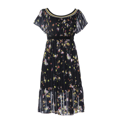 vimage纬漫纪新款法式露肩一字领时尚高腰连衣裙中长款裙子V1107739 商品图4