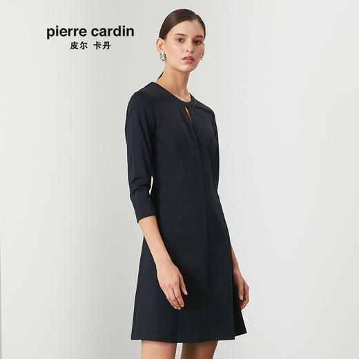 皮尔卡丹女装春季新款蓝色时尚圆领连衣裙知性女裙P01DL24N0
 商品图1