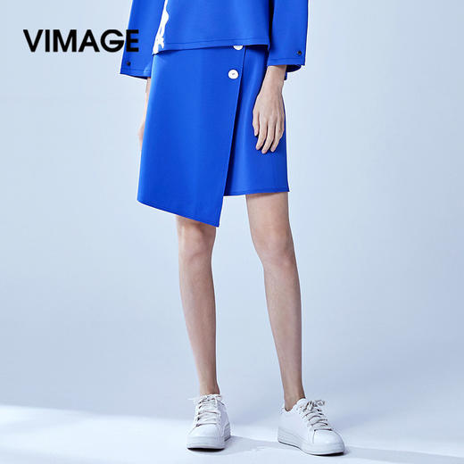 VIMAGE纬漫纪秋季女装拼接不对称A字裙半身裙半裙短裙女V906505 商品图0