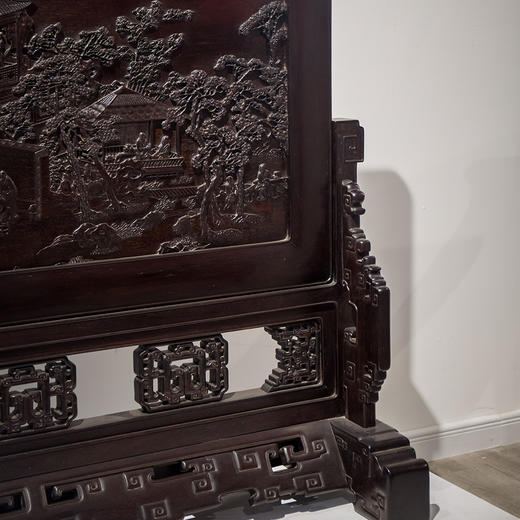 紫檀高浮雕山水人物故事座屏 - 明清家具研习社