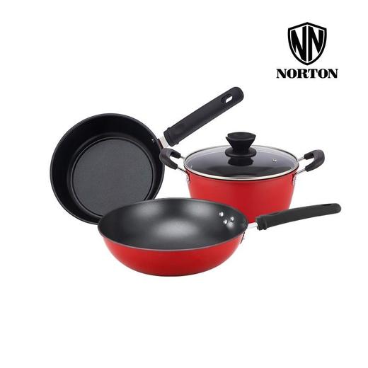 【会员价：188元】广电优选  诺顿NORTON爱慕三件套 汤锅奶锅炒锅平底不粘锅铁锅（4HAM003） 商品图1