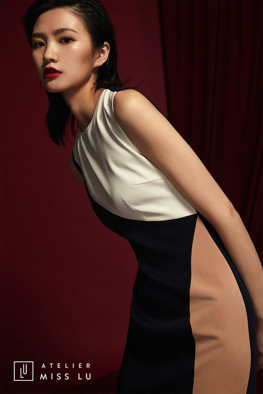 AtelierMissLu /Ines-三色拼接优雅修身连衣裙 商品图0