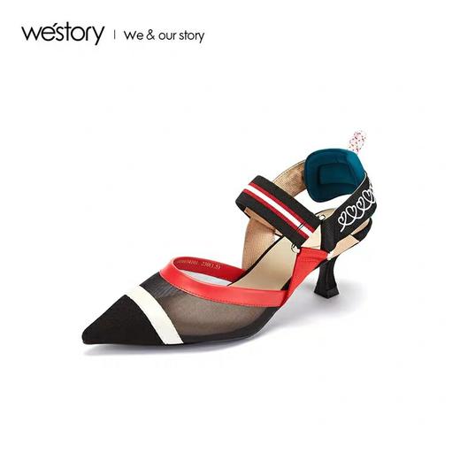 westory2020春夏新款拼色高跟凉鞋女简约包头单鞋W29BH60341 商品图1