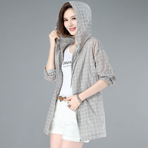 XP  LYSX2065新款时尚连帽宽松格子防晒衣 商品图2
