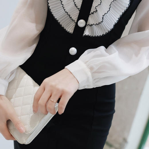 JY-1677春新品气质名媛荷叶边排扣包臀中长款连衣裙 商品图3