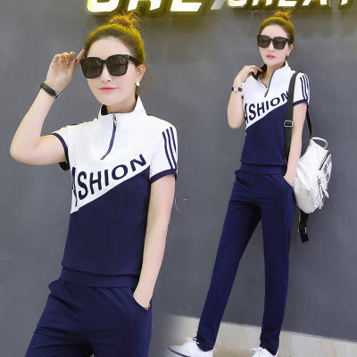 MZ3978 运动套装女2020春夏新款套韩版时尚撞色字母半高领宽松休闲两件套 商品图3