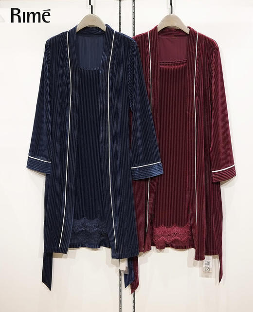 轻奢细条丝绒配套睡袍38147 商品图0