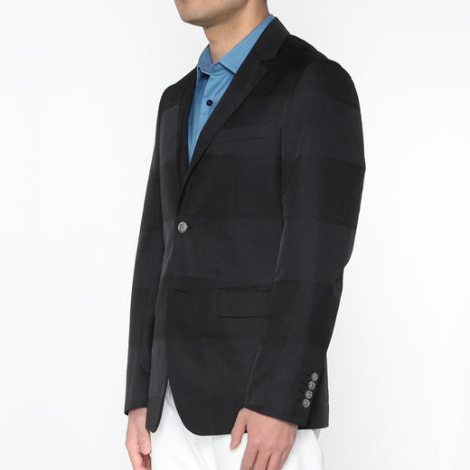 Marco Azzali 黑色宽条纹提花两粒扣西装 H5106200 商品图1