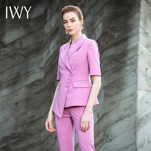 IWY/洋气浅紫色短袖西装职业装女套装名媛气质女神范时尚正装202002C1+P1 商品图5