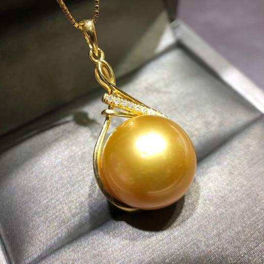 1314mm南洋金珠吊坠18k金钻石吊坠菲律宾高品质天然浓金色正圆极强光