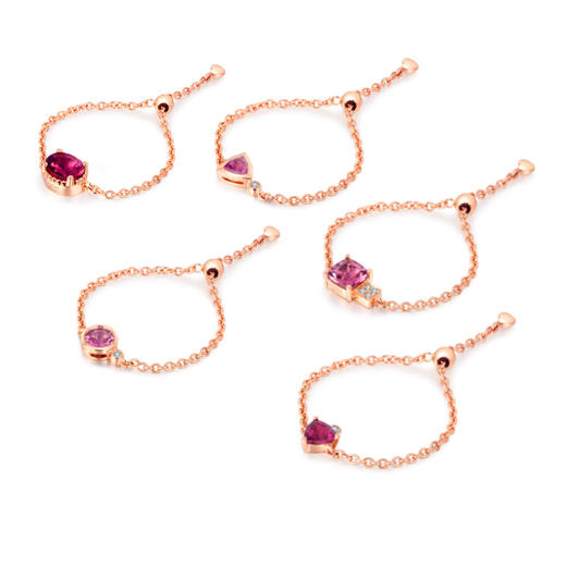 花园系列时尚宝石玫瑰色18K金红碧玺女戒彩色可调节女士链戒指（一口价） 商品图0