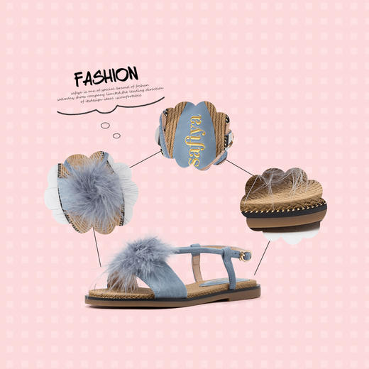 商场同款 |Safiya/索菲娅一字带平底甜美毛毛凉鞋2019夏季女SF92115041 商品图4